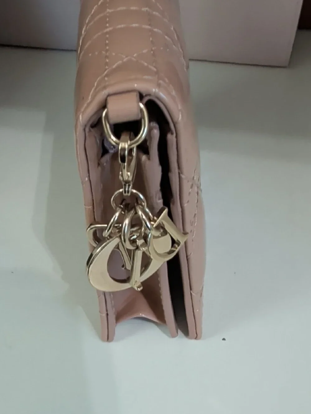 Taupe Patent Leather Zip Wallet with Gold Hardware